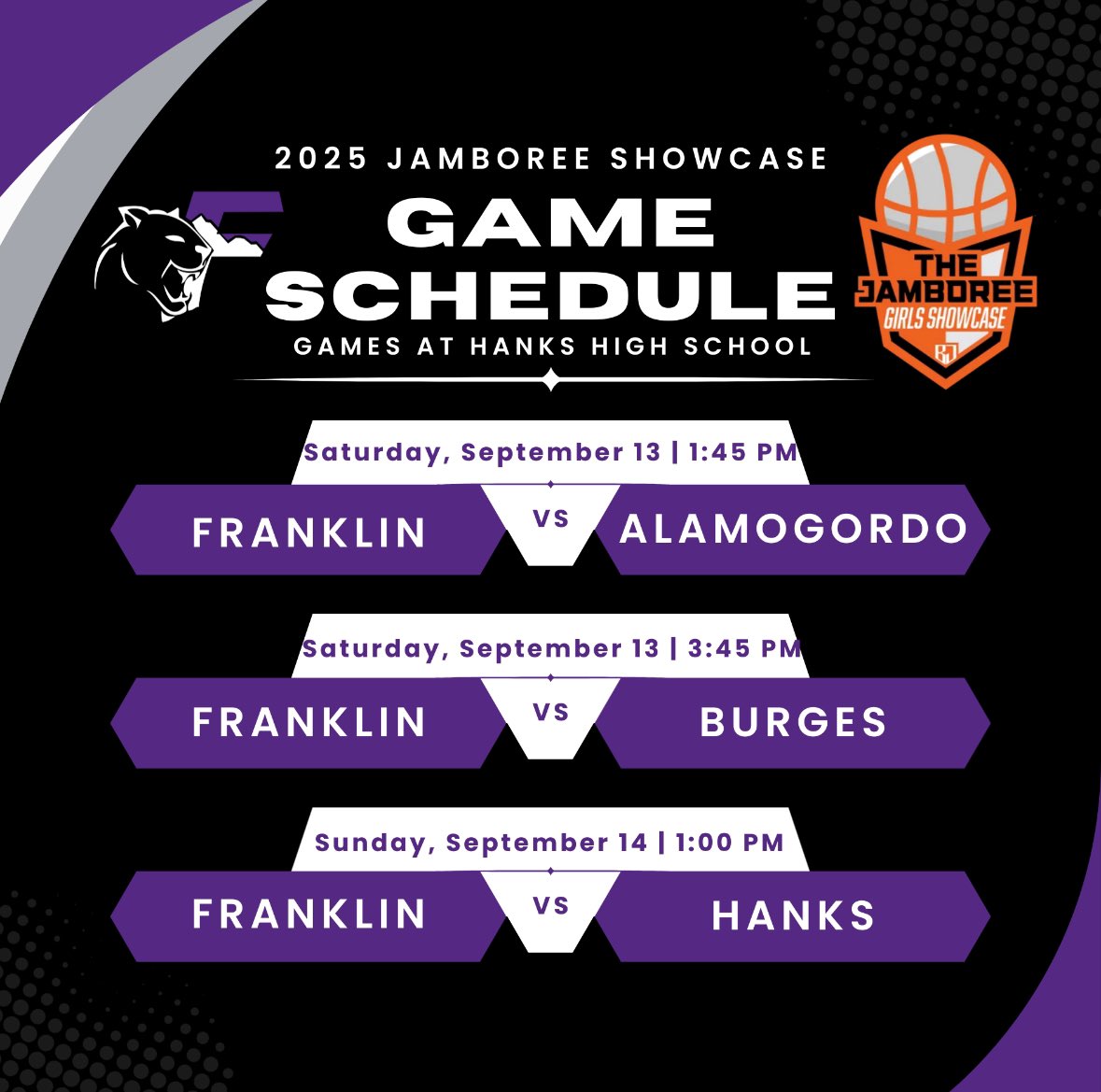 We are excited to be participating in the Jamboree Showcase this weekend. Our game schedule can be found below. Come out and support our team as we continue building to the start of the new season! <a href="/thejamboreewtx/">The Jamboree Showcase</a> <a href="/TXFHSCougars/">Franklin High School</a>