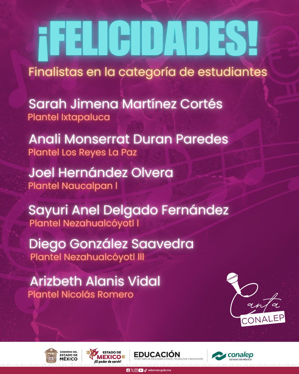 Conalep_Edomex's tweet photo. ¡El talento estudiantil está a todo volumen! 💚🎶

Ya tenemos a las y los finalistas de #CantaCONALEP listxs para brillar en la gran final este 17 de septiembre. 

🔥🎤 ¡El escenario les espera!👏

#OrgullosamenteLOBOS #ApasionadamenteCONALEP #ElPoderDeServir https://t.co/zxVddWq3bj