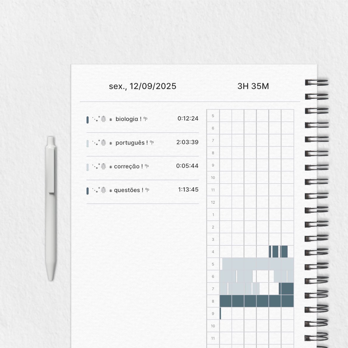 ꒰੭ ◟✿ ✏️ 12.09.2025 #studylog ! 
hoje foi mt produtivo e to muito feliz por isso!!! tô realmente satisfeita que to conseguindo manter constância nos ultimos dias. 
〈 32 exercícios de port: 32/32
〈 10 exercícios de mat: 9/10 (errei bobeira 🥹)
feliz com o resultado!!