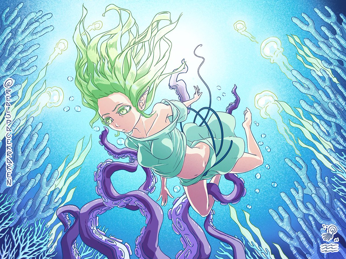 Something's below the reef... finished art piece. 🪸🦑 #art #ArtistOnTwitter