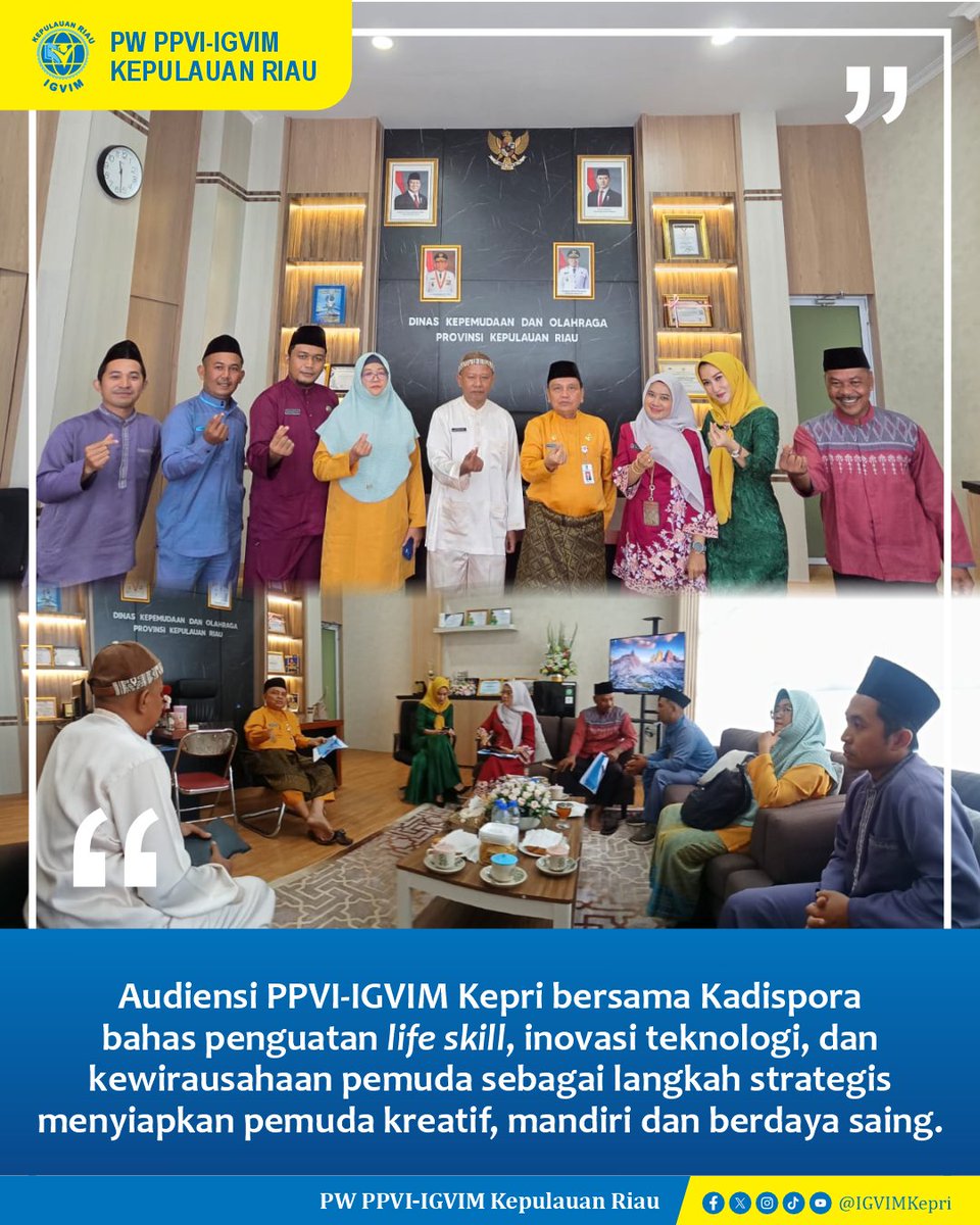IGVIMKepri's tweet photo. Audiensi PPVI-IGVIM Kepri dengan Kadispora Provinsi Kepulauan Riau, Dr. Darson, S.Pd., https://t.co/avrgcac8iS. membahas penguatan life skill, inovasi teknologi, dan kewirausahaan sebagai salah satu upaya strategis dalam pembangunan generasi muda di Kepri.

#IGVIM #DisporaKepri https://t.co/1c7TtwVlZP