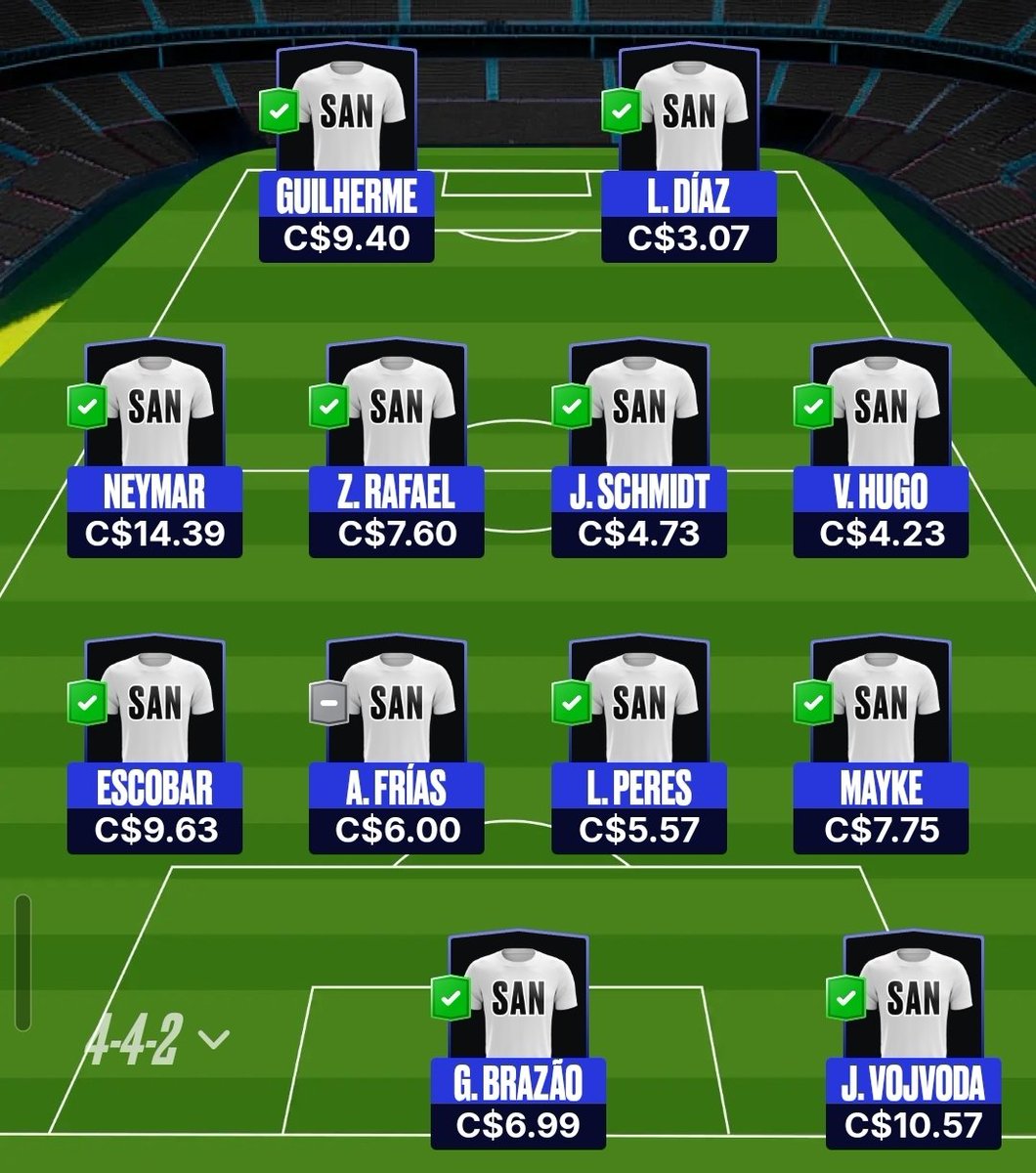 Segundo <a href="/lucas_musetti/">Lucas Musetti Perazolli</a> esse é o provável Santos!

O que pode mudar: Ze ivaldo no Adonis, Igor Vinicius no Mayke que perdeu treinos, caballero no Victor Hugo se for um 433

Foram treinados vários esquemas táticos e várias mudanças,  podemos nos surpreender!

#santos