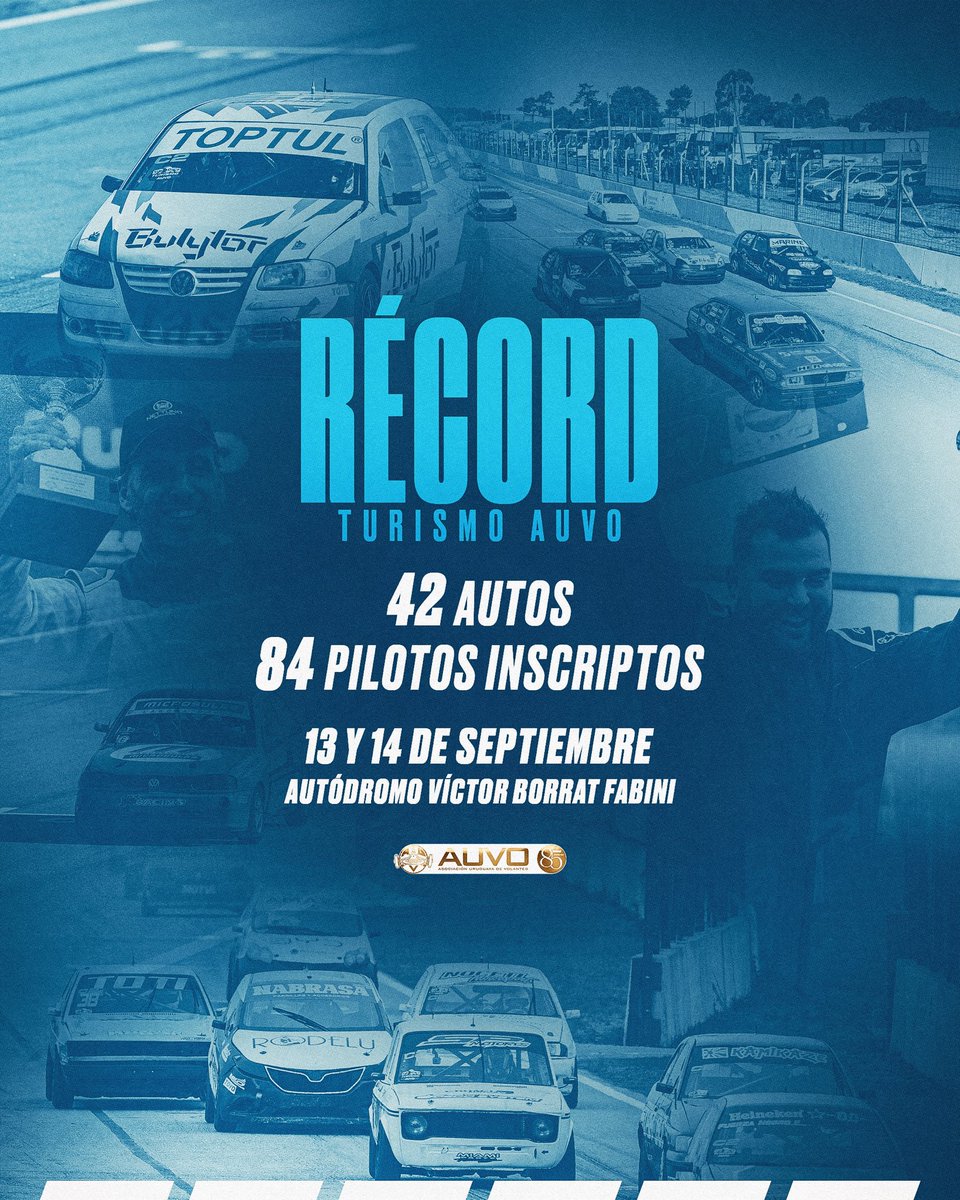 🤩 𝐂𝐢𝐟𝐫𝐚 𝐫𝐞́𝐜𝐨𝐫𝐝 𝐩𝐚𝐫𝐚 𝐞𝐥 𝐚𝐮𝐭𝐨𝐦𝐨𝐯𝐢𝐥𝐢𝐬𝐦𝐨 𝐮𝐫𝐮𝐠𝐮𝐚𝐲𝐨

84 pilotos dirán presente en la carrera del año.