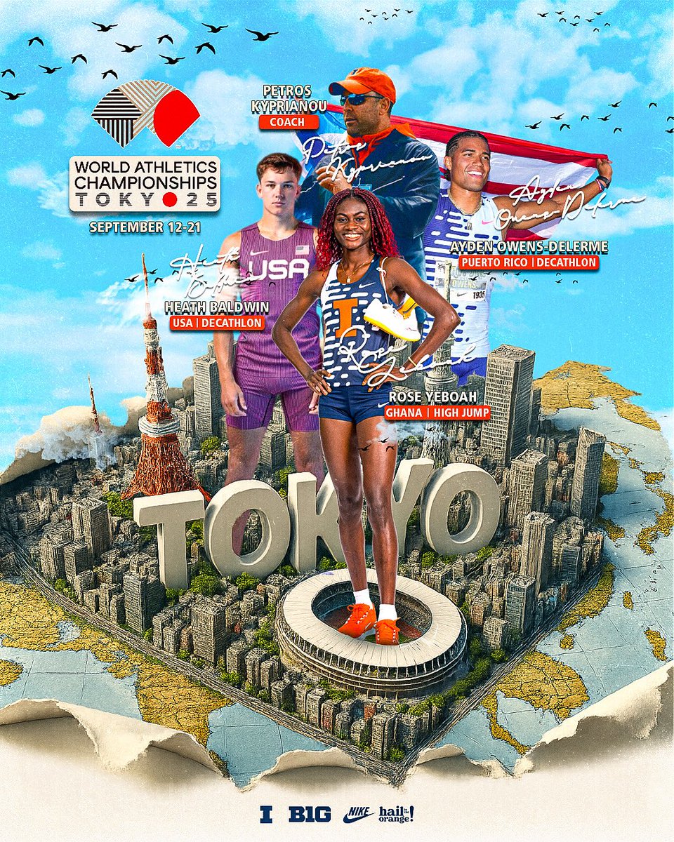 Illini_tfxc_dir's tweet image. We are off to Tokyo, Japan for the 2025 World Championships! Rose in the high jump Tuesday Sep.18 and Ayden &amp;amp; Heath in the decathlon weekend  of Sep 20-21! #whynotILL