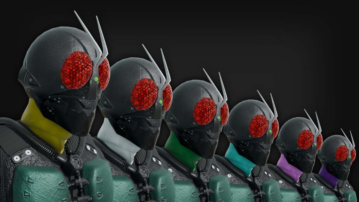 "While you're a solitary creature, they're gregarious".
The Phase Variation augs (AKA Shocker Riders) from the Shin Kamen Rider movie, comissioned by <a href="/sfw_nate/">Nate Coughar(SFW Color Ver)</a>.

Thematic with the Silksong release perhaps? Like, you know, bugs... 🧠

.Blend Download:
drive.google.com/file/d/14vO59M…