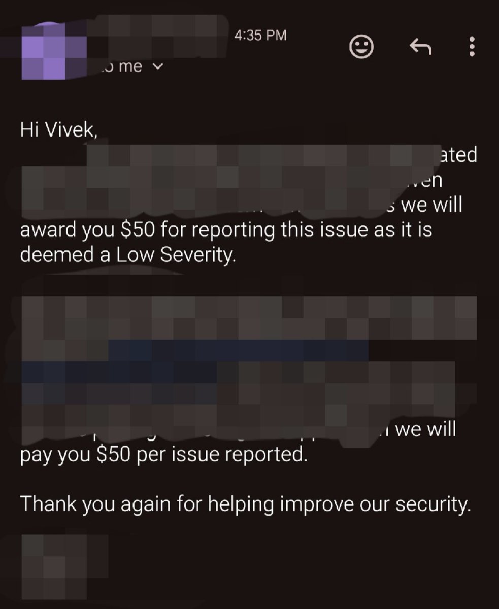 Small bounty, big motivation 💻⚡
<a href="/Rohan_Lew/">Rohan_lew</a> <a href="/atif2816/">Atif Alam 🇮🇳</a> 
.
.
#BugBounty #CyberSecurity #InfoSec #Hacking #CyberSecurityNews #BugBountyTips #EthicalHacking #Pentesting #CTF #RedTeam #BlueTeam #CyberThreats #OffensiveSecurity #SecurityResearch #ExploitDevelopment #vulnerability