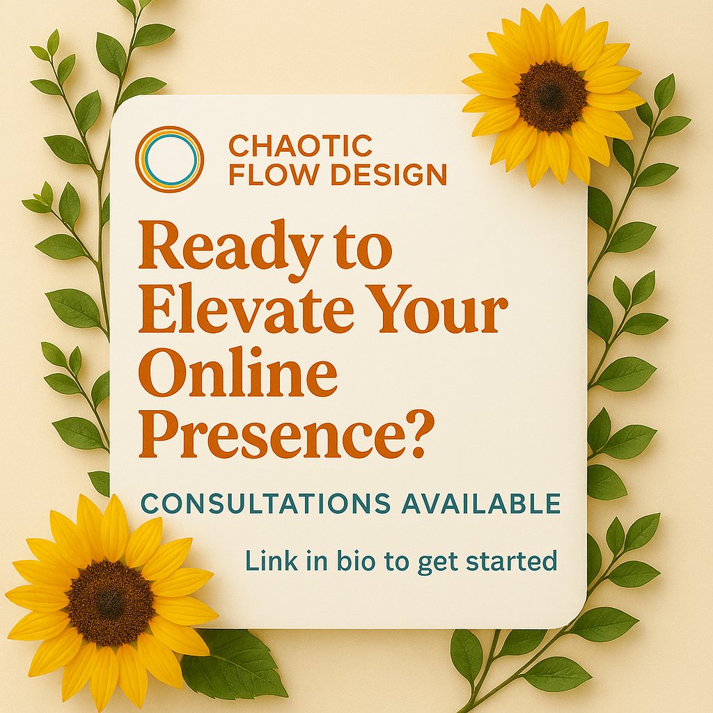 ChaoticFlowD's tweet image. ✨ Whether you need a full redesign, content updates, or just someone to untangle the tech—I&apos;ve got you.
📅 Free consultations available now. Let’s bring clarity to your chaos.
🔗 Link in bio to get started!
#WebDesignStudio #SmallBusinessSupport #WebsiteMakeover #DigitalStrategy