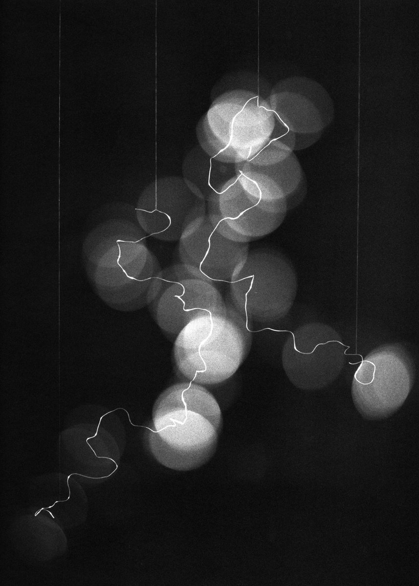 My second entry for the <a href="/tezos/">Tezos</a> Photography Prize: 'Exposure (Super-position)' 🔬✨
A steel wire bent into spatial gestures inspired by protein chain architectures. Through double exposure, bokeh becomes a tool to measure light. 💡❤️
