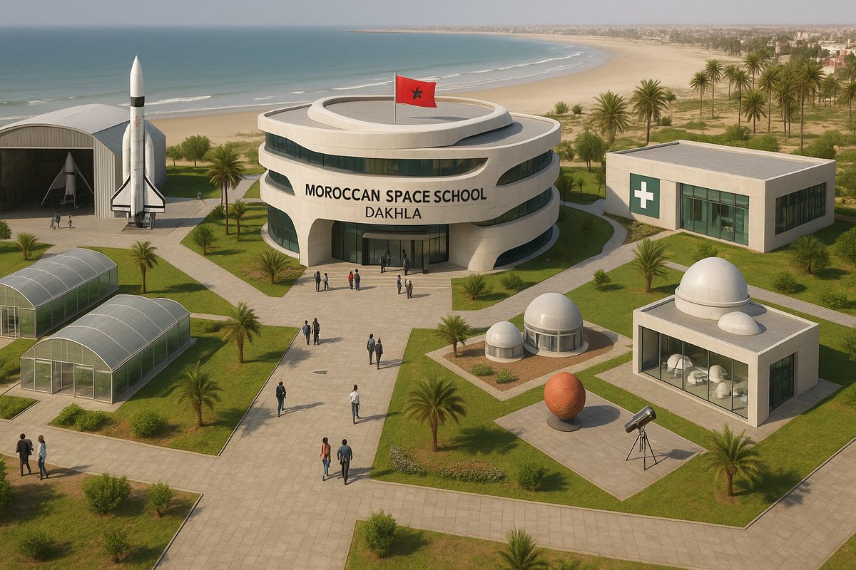 #Dakhla African Space Hub
Part 1️⃣ : Moroccan Space School 🇲🇦🌍

Une école pluridisciplinaire rassemblant tous les métiers liés à l’espace : ingénierie, médecine spatiale, biotechnologies, management, droit et architecture spatiale.
Elle pourrait être placée sous la direction de