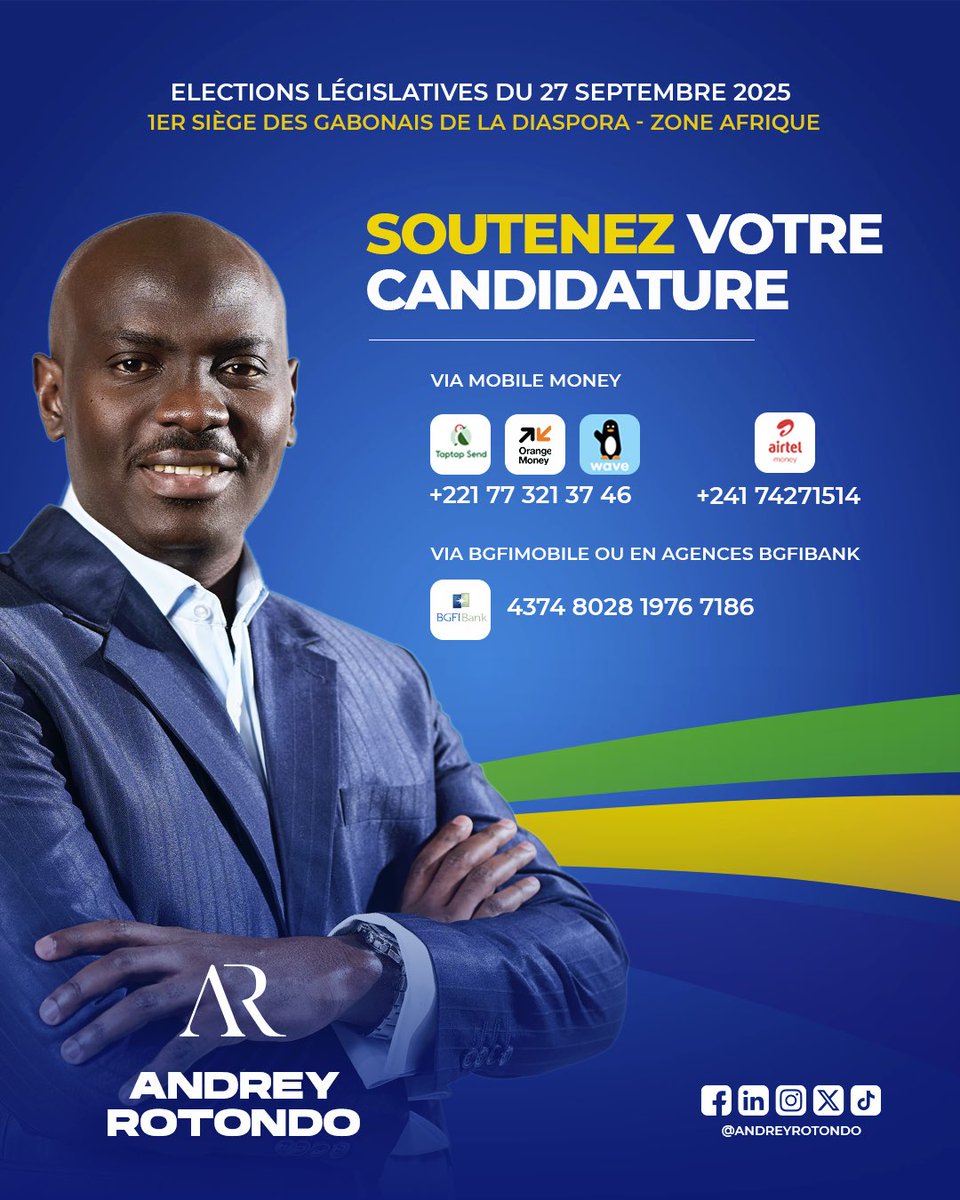 🇬🇦✨ SOUTENEZ VOTRE CANDIDATURE ✨🇬🇦

➡️ En soutenant cette candidature, vous investissez dans un projet collectif, un projet de renouveau et d’espérance 🌱✨.

#LaRemontada #AndreyPourLaDiaspora #diaspora #NousPouvonsFaireMieux #CestNotreMoment