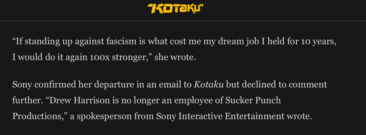 Grummz's tweet photo. Sony has confirmed the firing of Drew Harrsion of Sucker Punch and Ghost of Yotei.

But refuses to comment.

No statement, NO SALES.

@SuckerPunchProd https://t.co/26bXUenL1K