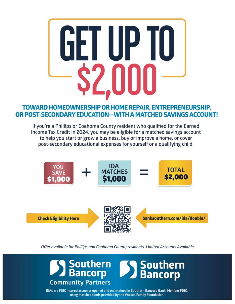 aehchc's tweet photo. Southern Bancorp is proud to launch a limited-time savings match program to help individuals and families build stronger financial futures. When you open a qualifying savings account and meet simple savings goals, Southern Bancorp will match your contributions—up to 100%! https://t.co/y84CNnlLC4