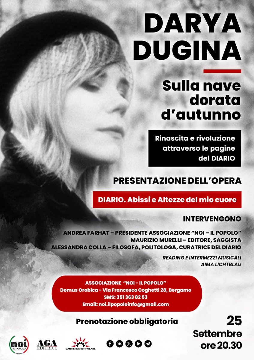 C_Multipolare's tweet photo. 🍂 DARYA DUGINA
Philosophy. Poetry. Truth.
Her Diary lights the path of awakening—between love & war, duty & revolution.
JOIN THE EVENT: https://t.co/t27wh1CH48
🔥 #DaryaDugina #MultipolarWorld #InnerRevolution https://t.co/9W5sXDMw88