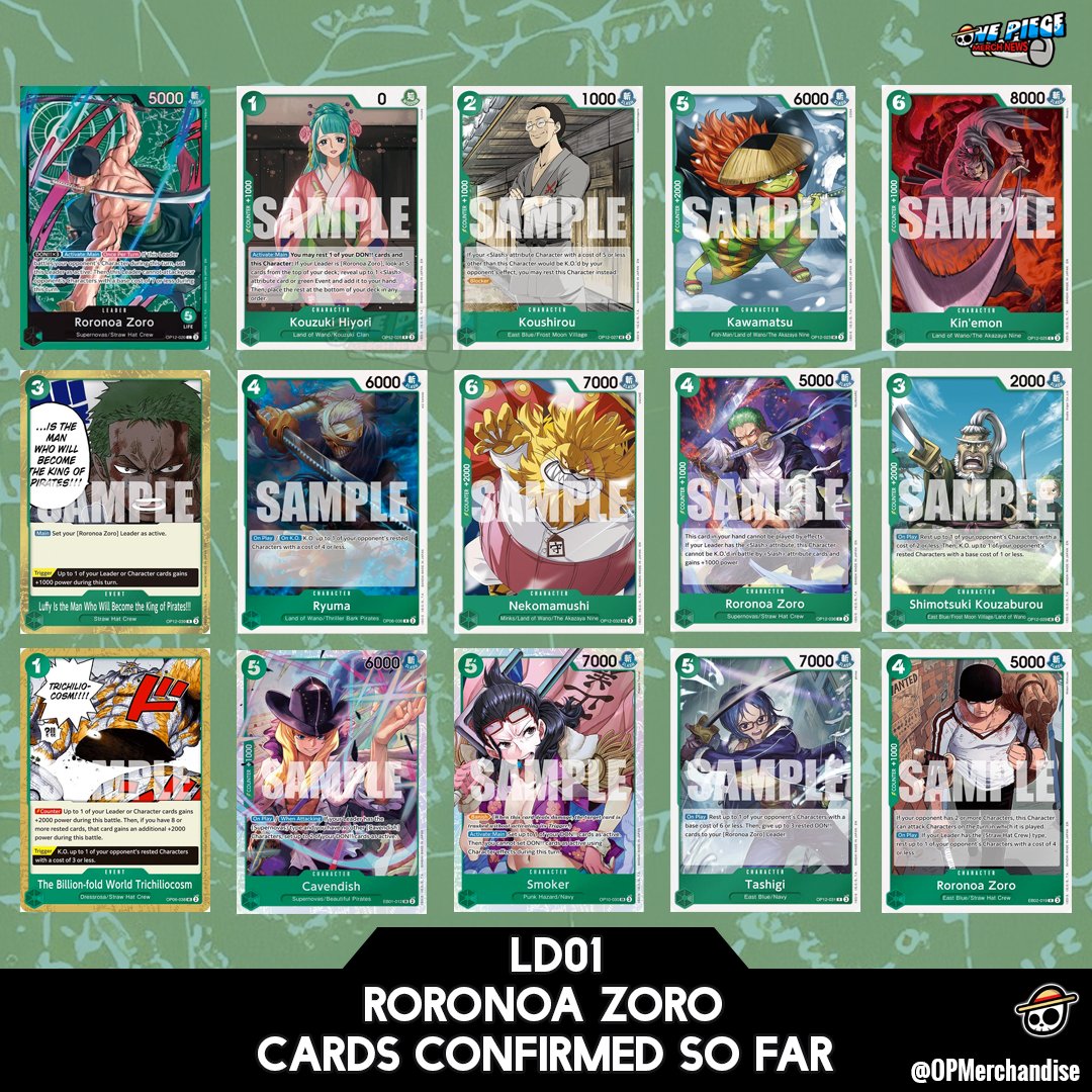 Here are the cards confirmed so far in the Green Roronoa Zoro deck