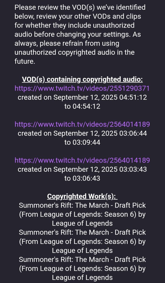 Hey <a href="/riotgames/">Riot Games</a> <a href="/LeagueOfLegends/">League of Legends</a>, it looks like the game’s own music is getting claimed. How are we supposed to stream with sound?