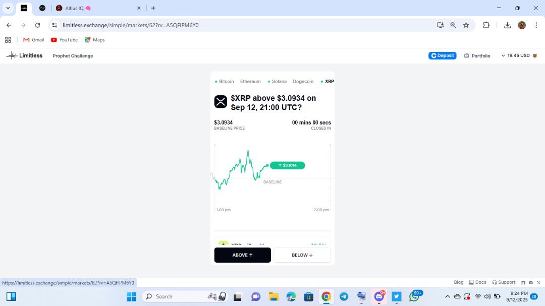 Risk little if you’re already signed up to <a href="/trylimitless/">Limitless</a> app

I predict $XRP to stay above $3.0934 for the next 1hr for 2x funds!

You might wanna join me.
Be there!

gQuack