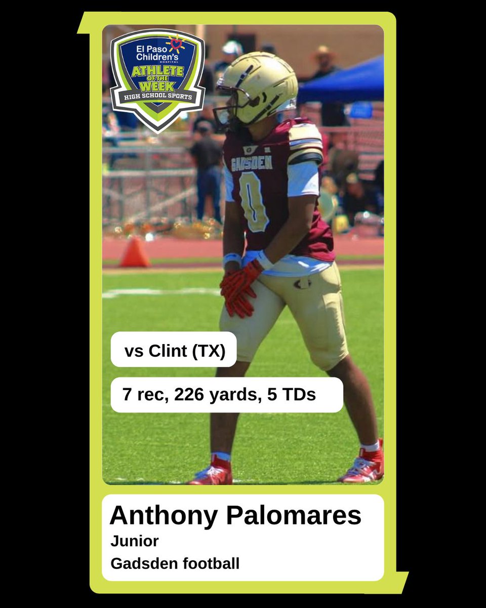 CrucesSunNews's tweet photo. Congrats to Anthony Palomares of Gadsden football for being voted as the El Paso Children's Hospital Athlete of the Week! https://t.co/GS6cKsUqEZ