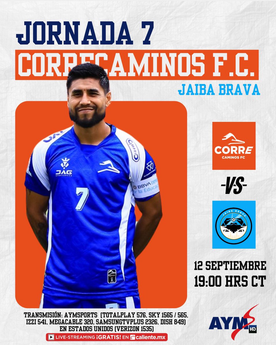 🔥⚽ ¡Se viene la Jornada 7!

<a href="/CFCorrecaminos/">CF Correcaminos</a>  🟠 recibe a la <a href="/JaibaBrava_TM/">Jaiba Brava</a> 🦀 en un duelo lleno de intensidad.

📅 12 de septiembre
⏰ 19:00 hrs CT
📺 En vivo por AYM Sports

#LigaExpansionMx #FutbolMexicano