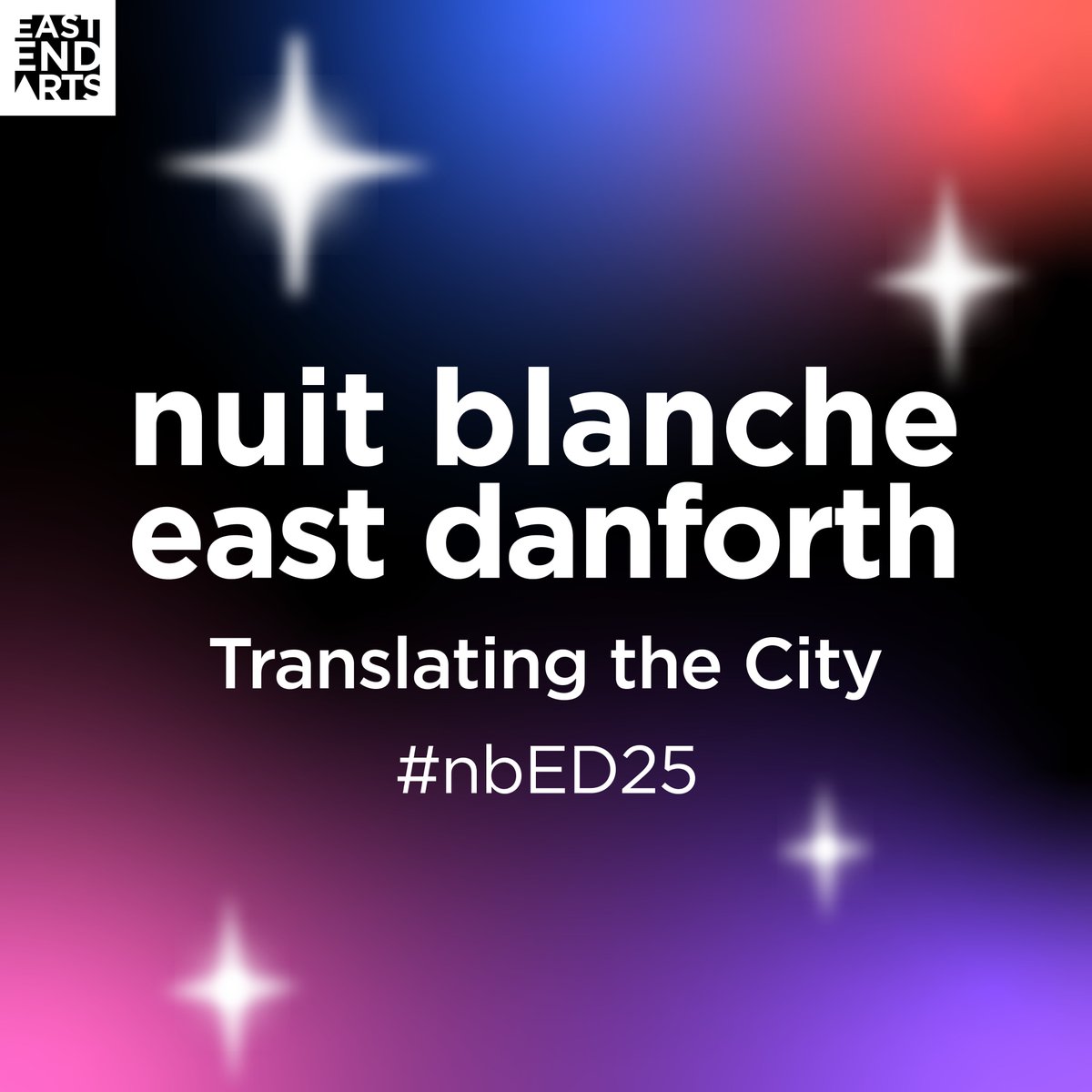 The countdown is on to Nuit Blanche East Danforth🎉! Taking place on the Danforth between Greenwood &amp; Coxwell TTC Stations, Sat October 4th, 2025, 7pm-7am, come explore this year's hub under the theme “Translating the City”🤩!  #nbED25 #nbTO25 More info : eastendarts.ca/nbed25