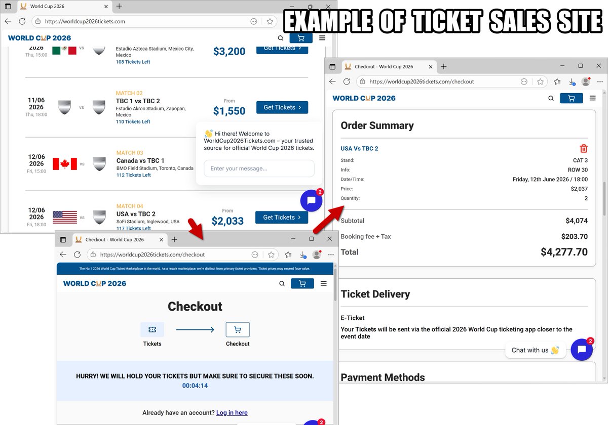 Unit42_Intel's tweet image. Threat actors are leveraging interest in the upcoming #FIFAWorldCup by registering domains that seem related to the event. But these sites promote fraudulent tickets, betting, gambling, pirated streaming and the distribution of unwanted apps. Details at bit.ly/4maHT7M