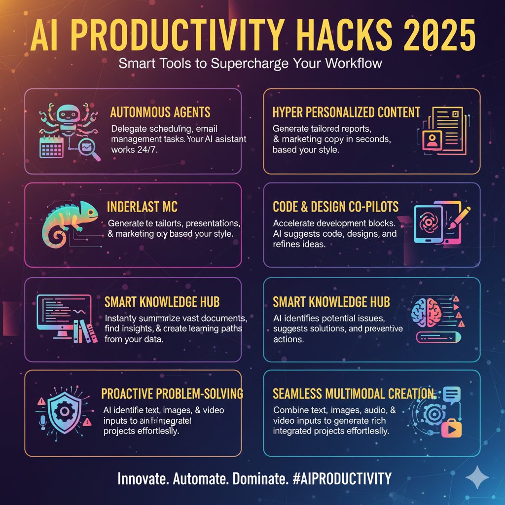R_Demidchuk's tweet image. Ready to truly innovate your work in 2025? This infographic reveals cutting-edge #ArtificialIntelligence productivity hacks that will redefine your workflow. Which #AI productivity hack are you most excited to try first?

#GenerativeAI #MachineLearning