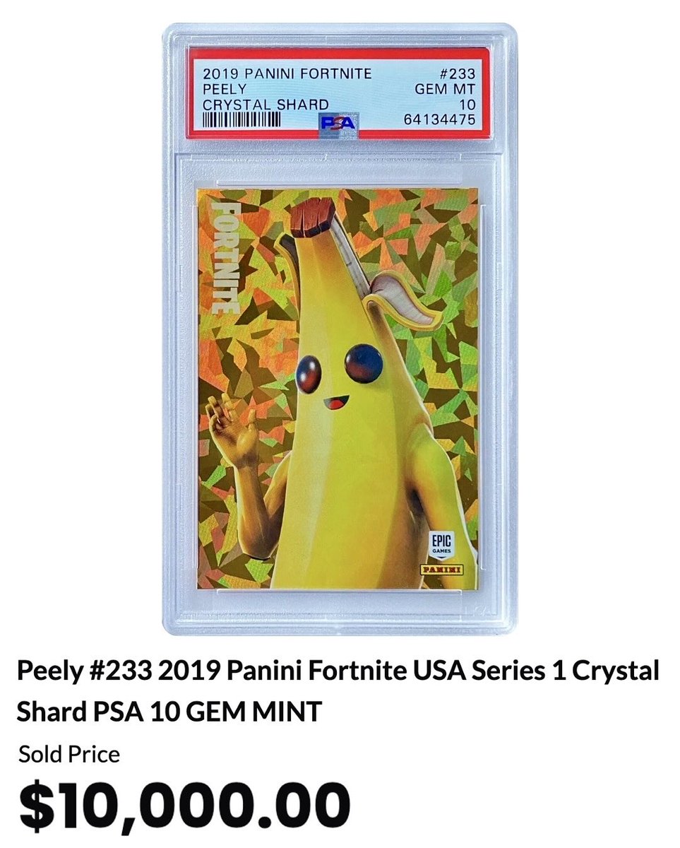 MASSIVE WIN  In 2022, someone sold a rare Fortnite trading card of  Peely, the game's famous banana character, for $10,000. It became a  breakthrough moment that showed Fortnite cards had