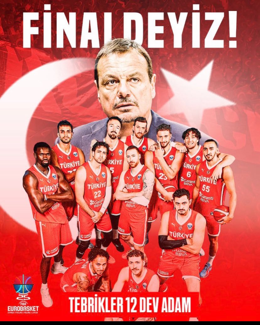 12 DEV ADAM FİNALDE 🇹🇷🇹🇷🇹🇷

FIBA 2025 Avrupa Şampiyonası’nda Yunanistan'ı 94-68 mağlup ederek Finale Çıkan Milli Takımımızı tebrik ediyorum.