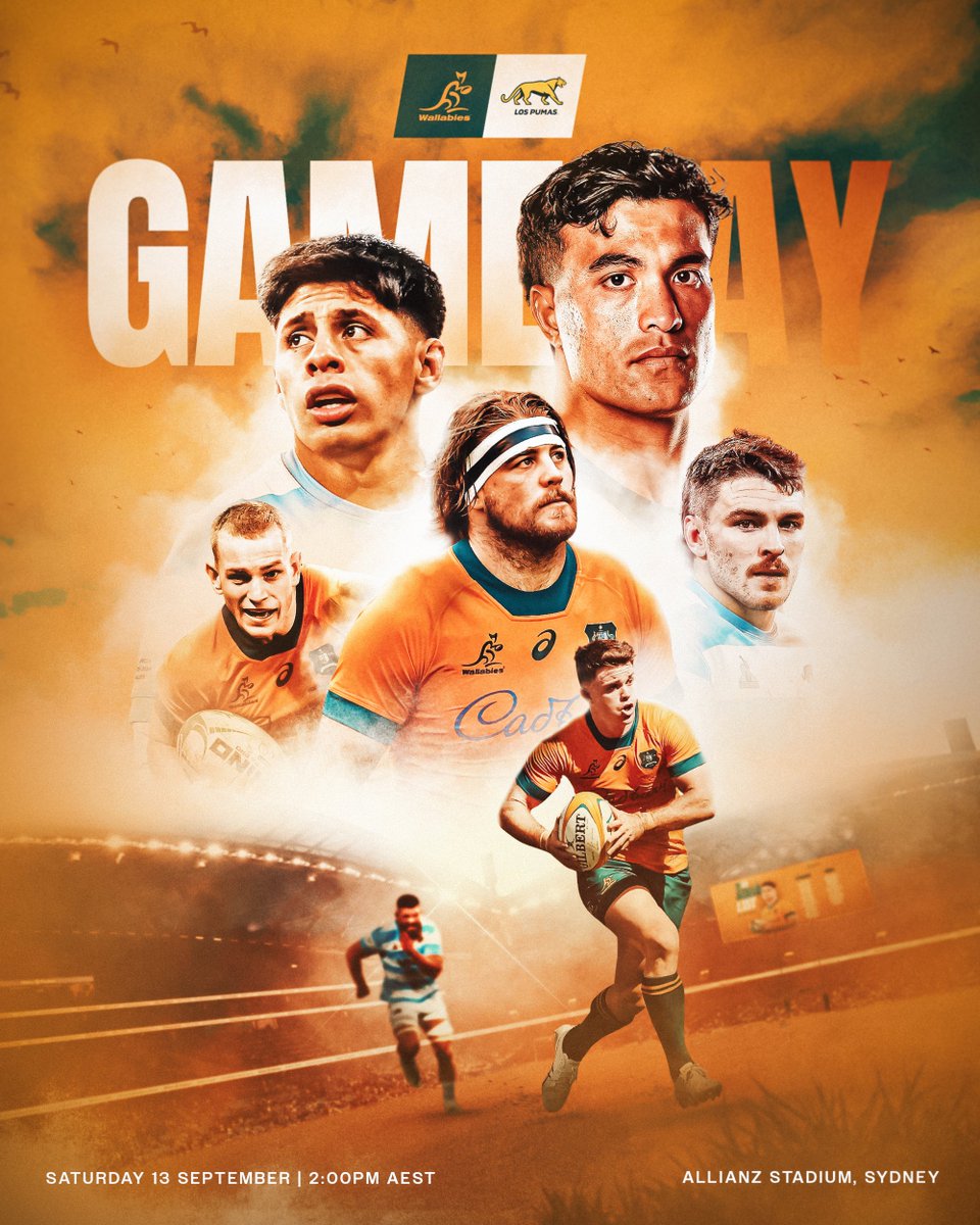 wallabies's tweet image. Let's go! / ¡Vamos! 🔥

🆚 @lospumas 
⏰ Kick Off 2pm AEST
📺 @Channel9 &amp;amp; @StanSportAU

#Wallabies