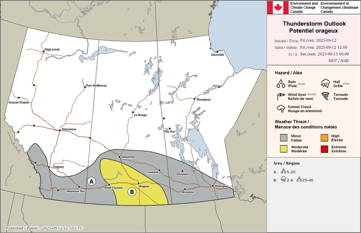 ECCCWeatherMB's tweet image. Storms with heavy rainfall moved through Manitoba last night, and the threat of thunderstorms continues today. Storms with heavy rain, hail and strong winds could move into the southwest this afternoon and overnight. #mbstorm