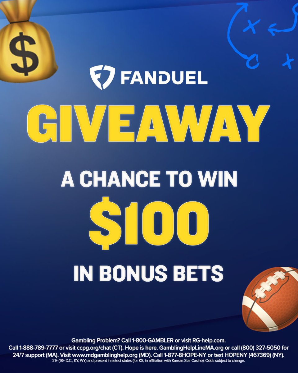 FanDuel Sportsbook (@fdsportsbook) on Twitter photo 🚨 GIVEAWAY 🚨
Admin asked the boss if we could give away Bonus Bets because today's CFB slate is ELECTRIC 💰
THE ANSWER WAS YES.
To enter:
1️⃣ RT & FOLLOW <a href="/FDSportsbook/">FanDuel Sportsbook</a>
2️⃣ REPLY with your fav CFB team
5 users will win $100 in bonus bets!
Rules: linktr.ee/FanDuel 🚨 GIVEAWAY 🚨
Admin asked the boss if we could give away Bonus Bets because today's CFB slate is ELECTRIC 💰
THE ANSWER WAS YES.
To enter:
1️⃣ RT & FOLLOW <a href="/FDSportsbook/">FanDuel Sportsbook</a>
2️⃣ REPLY with your fav CFB team
5 users will win $100 in bonus bets!
Rules: linktr.ee/FanDuel