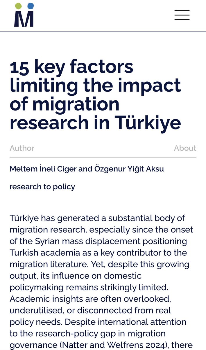 If you are interested in how migration research shapes policy in Türkiye, I am pleased to share our study. 

🔗 You can read it here: migrationresearchtopolicy.eu/2025/09/12/15-…