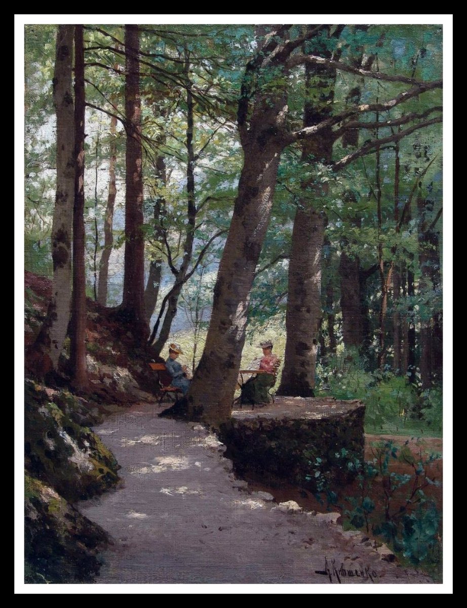 abderoud's tweet image. "In the Park," 1880s
Canvas, oil, 34.5 x 25.7 cm
By Aleksey Danilovich Kivshenko,
(1851–1895).