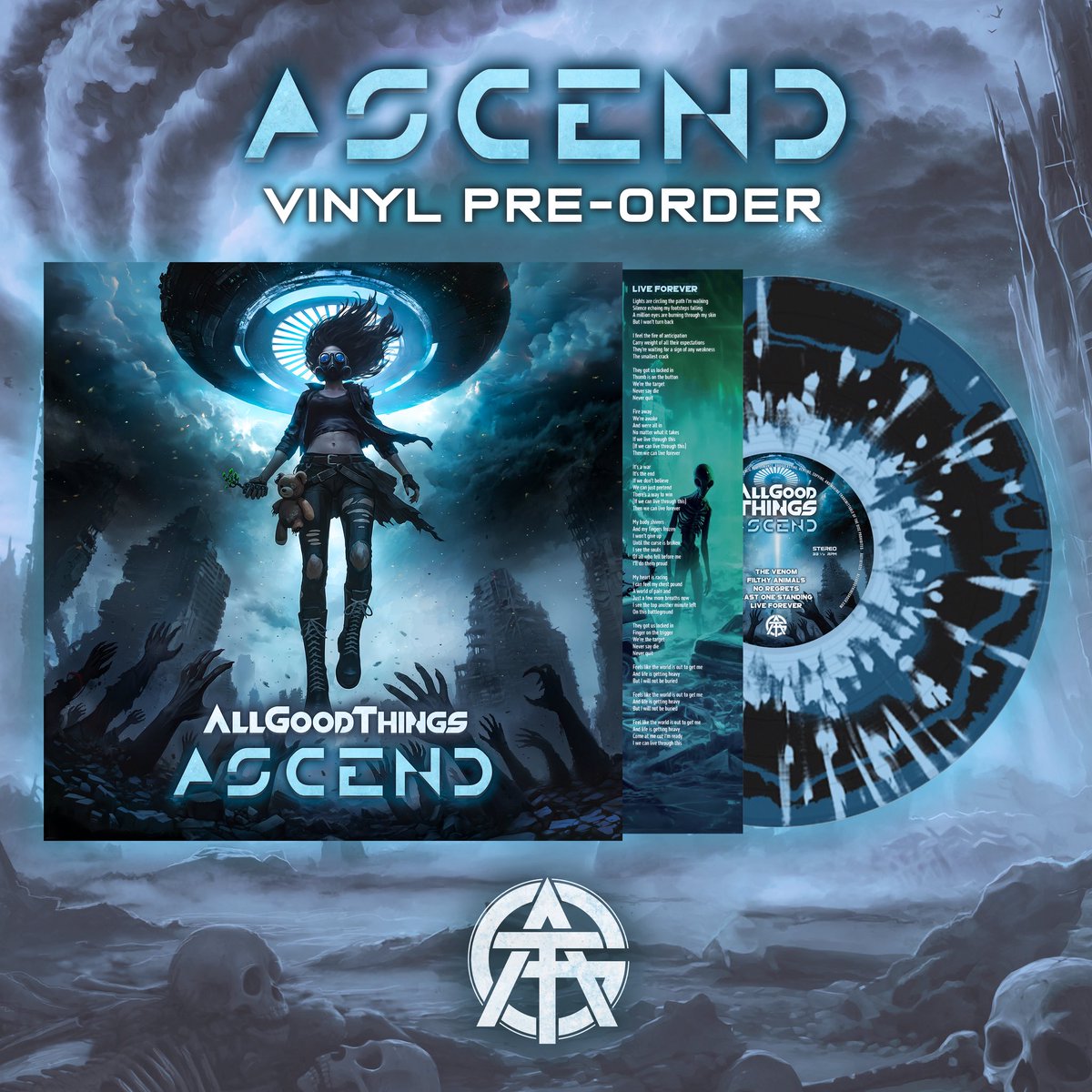AGTrockofficial's tweet photo. 🚀 ASCEND takes off 10.10.25.
Exclusive signed bundles are now available — including the limited edition “Ascension Blue” splatter vinyl 🌌 (only while supplies last).
Pre-save + preorder now: 👉 https://t.co/7vrTWZpHKR
#AGTascend #AllGoodThings #Ascend #AGTarmy #SignedVinyl https://t.co/NZUDW35u42