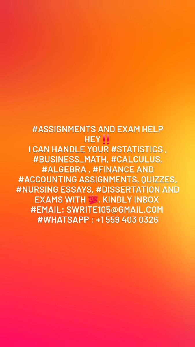 homeworkhelpr_1's tweet photo. HELLO ‼️
I can #perfectly write your #essay do your #homework #dissertation #Nursing #RNtoBSN, #FLEXPATH and any other academic #assignment at an affordable price
Kindly inbox right now ✍️
#EMAIL: swrite105@gmail.com 
#WHATSAPP: +1 559 403 0326 
QUALITY WORK IS ASSURED AND ON TIMELY DELIVERY
