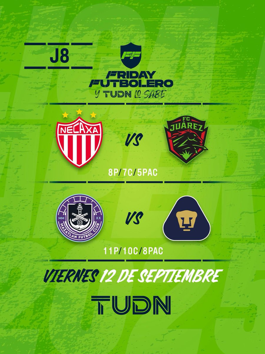 Paco González (@pacogonzaleztv) on Twitter photo Es #FridayFutbolero y <a href="/TUDNUSA/">TUDN USA</a>
Lo Sabe‼️
Arrancamos la doble cartera en Aguascalientes 🎶
<a href="/ClubNecaxa/">Club Necaxa</a> ⚡️🆚 <a href="/fcjuarezoficial/">FC Juárez</a> 🐺
🎙️<a href="/laloeluna/">Lalo Luna</a>
🎙️<a href="/pacogonzaleztv/">PACO GONZÁLEZ</a>
🎙️<a href="/TitoVilla1982/">Emanuel “Tito” Villa</a>
🎙️<a href="/JCZamora07/">Juan Carlos Zamora</a>
Todo comienza en FÚTBOL CENTRAL ❇️
⏰ 8e/7c/5p
#FridayEnTUDN
#ElMejorFutEnTUDN Es #FridayFutbolero y <a href="/TUDNUSA/">TUDN USA</a>
Lo Sabe‼️
Arrancamos la doble cartera en Aguascalientes 🎶
<a href="/ClubNecaxa/">Club Necaxa</a> ⚡️🆚 <a href="/fcjuarezoficial/">FC Juárez</a> 🐺
🎙️<a href="/laloeluna/">Lalo Luna</a>
🎙️<a href="/pacogonzaleztv/">PACO GONZÁLEZ</a>
🎙️<a href="/TitoVilla1982/">Emanuel “Tito” Villa</a>
🎙️<a href="/JCZamora07/">Juan Carlos Zamora</a>
Todo comienza en FÚTBOL CENTRAL ❇️
⏰ 8e/7c/5p
#FridayEnTUDN
#ElMejorFutEnTUDN