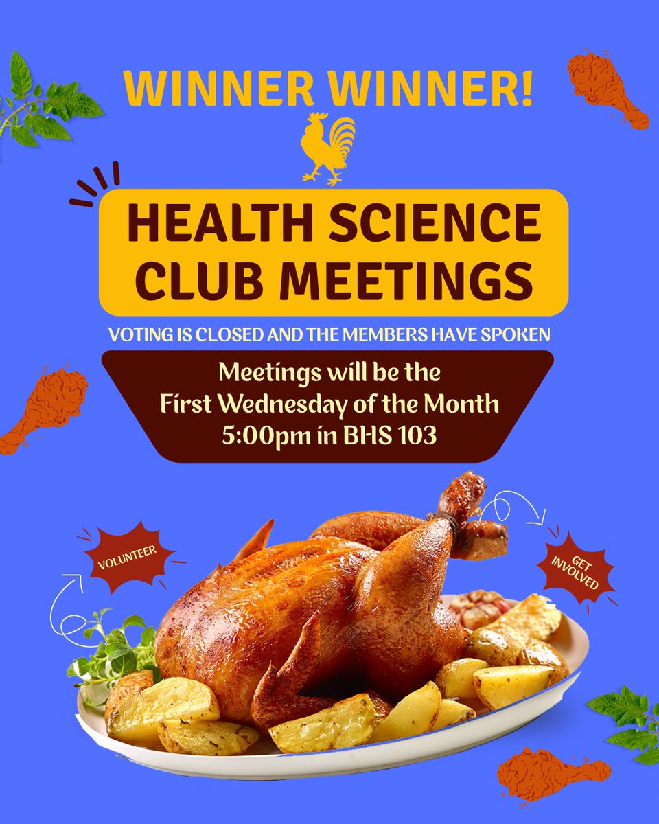 🍗Winner Winner Chicken Dinner... #HSCIClub Voting by members ended with a decision in favor of meetings the first Wednesday of the month at 5pm.