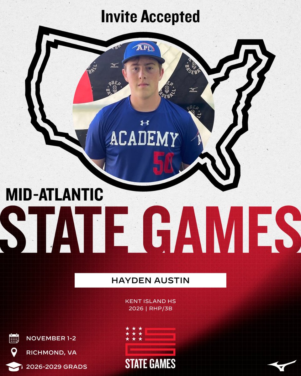 ✅ #MidAtlStateGames Acceptance ✅

👤 Hayden Austin
🎓 2026
🏫 <a href="/KIBucsBaseball/">Kent Island High School Baseball</a>

More than 60 players already 🔒 in. Do not miss your opportunity to compete against top competition across the Mid-Atlantic.

Request 👉 loom.ly/iB9uJjs

Profile 👉 loom.ly/se7WTro