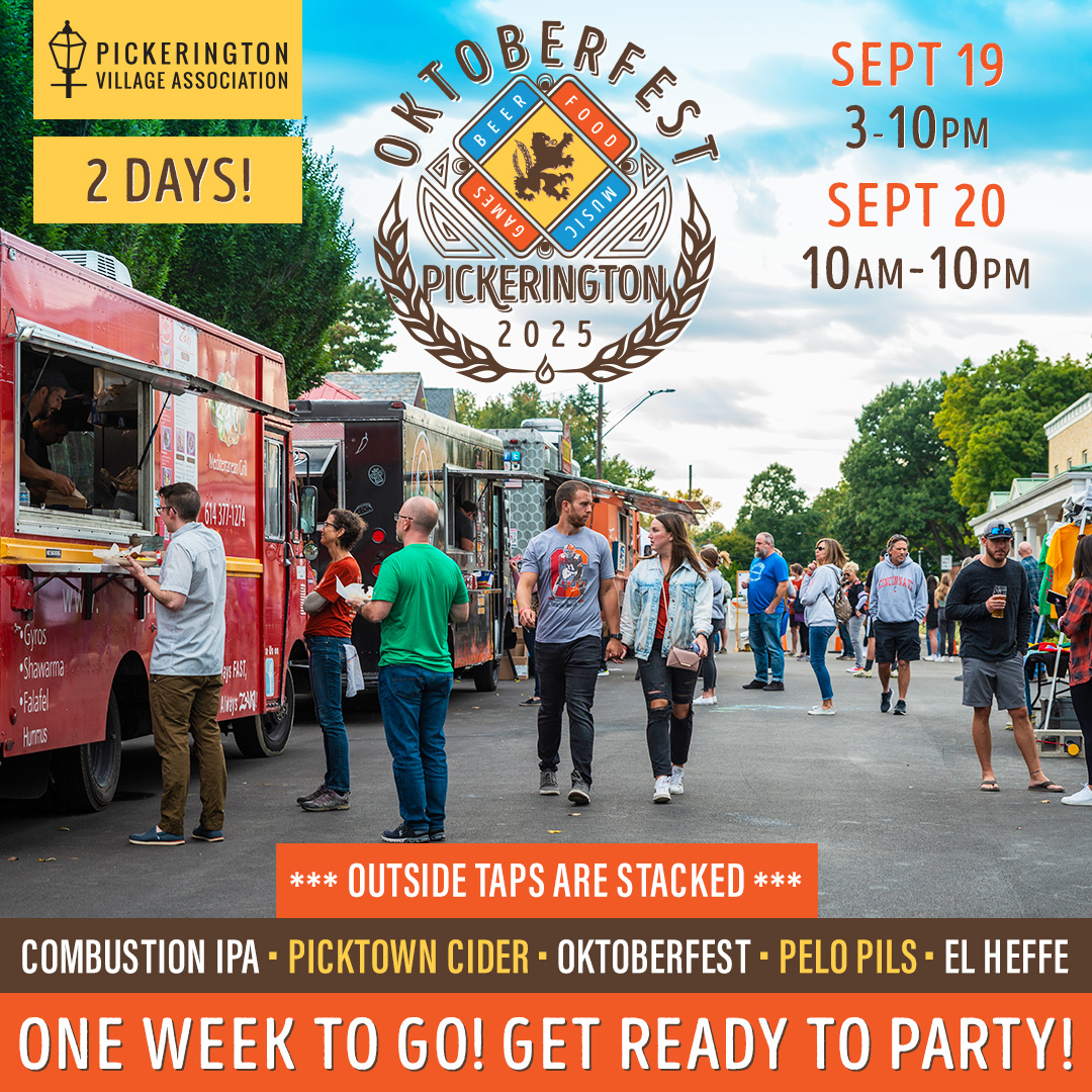 ONE week to go! Get ready to party!

Pickerington Oktoberfest 2025
📸 Visit Fairfield County

🍺 TWO-DAYS! ÜBER FUN! 🍺

SEPT 19th • 3-10pm
SEPT 20th • 10am-10pm

• BEER!
• MUSIC!
• FOOD!
• GAMES!

facebook.com/events/5965595…

This is a rain or shine event!