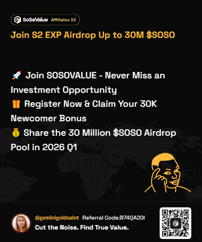 geminigoldsaint's tweet photo. 🚀 Join SOSOVALUE - Never Miss an Investment Opportunity
🎁 Register Now & Claim Your 30K Newcomer Bonus 
💰 Share the 30 Million $SOSO Airdrop Pool in 2026 Q1

🎁 Exclusive Limited Offer: Get 30,000 EXP for the $SOSO Airdrop upon registration!
👉 Claim Now: https://t.co/GeqzPyCUIx