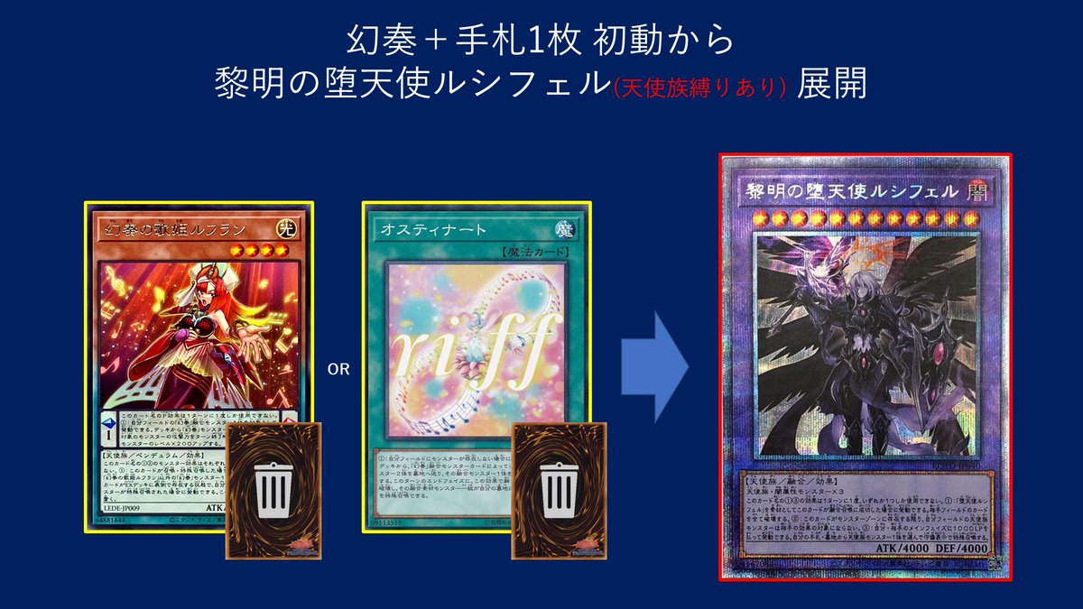 幻奏のルフラン＋手札コスト1枚から、黎明の堕天使ルシフェルを出す