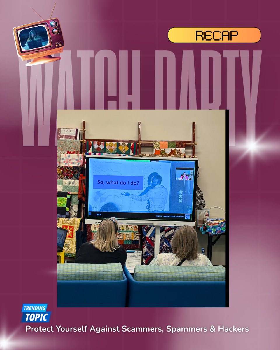 BBCityLibrary's tweet image. Some tuned in online, others joined us in the library—everyone walked away with tips on protecting themselves from scammers, spammers, and hackers. 💻🔒 

#LibraryPrograms #CyberSafety