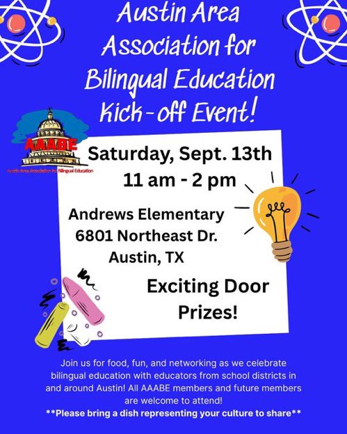 🎉 Tomorrow’s the day! 🎉
Looking forward to seeing our members and future members at the <a href="/AustinAABE/">AAABE</a> Kick-off Event ✨
🍽️ Food, fun &amp; networking
🌎 Bring a dish from your culture!
Not a member yet? ➡️ aaabe.wildapricot.org/join