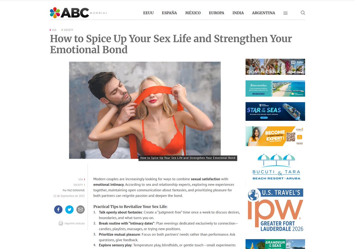 ABCMundial's tweet image. 🔥💑 How to Spice Up Your Sex Life and Strengthen Your Emotional Bond 🔥💞
By Paz Donahe @ABCMundial 
#SpiceUpYourLoveLife #CoupleGoals #IntimacyTips #SexualWellness #RelationshipAdvice #MutualPleasure #AdventurousCouples #EmotionalConnection
abcmundial.com/en/2025/09/12/…