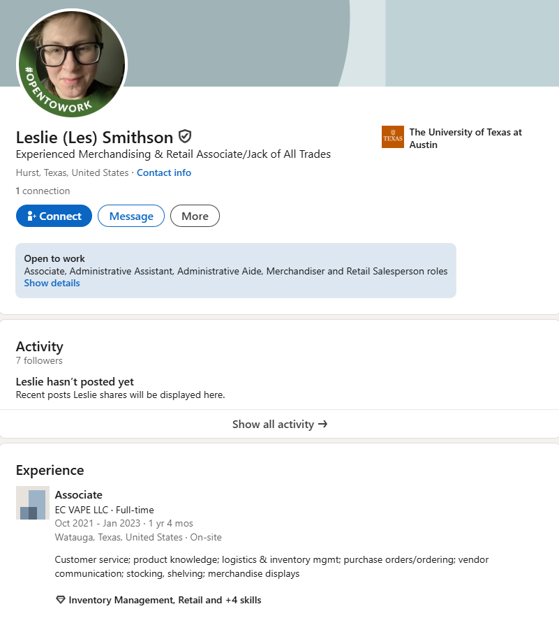narnacle's tweet photo. @TuckerCNews Hey... is this her? She's unsurprisingly "open to work" 😂 https://t.co/8BFXa2uGBN https://t.co/SIMWDyvgbb