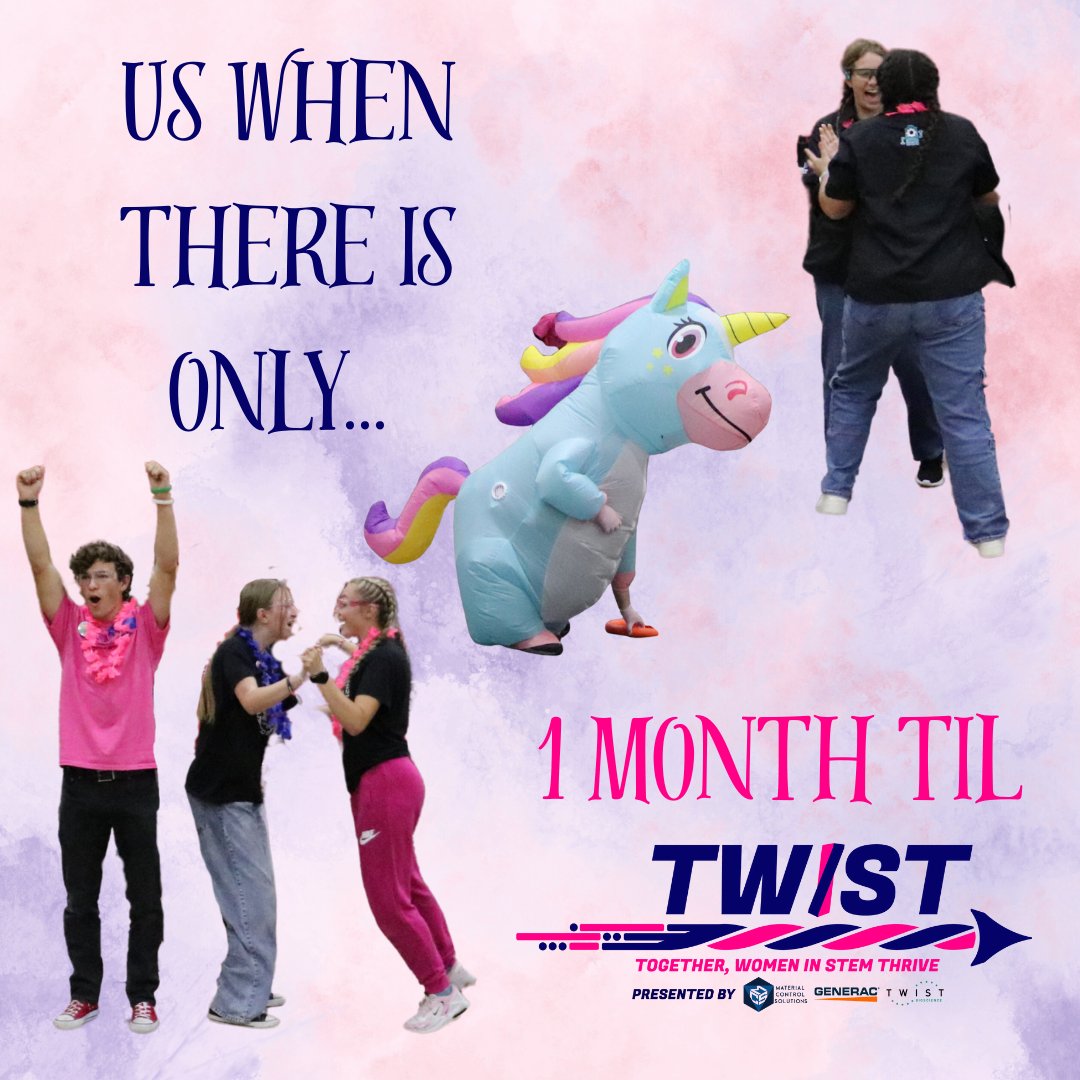 A little unicorn told us there is only one month until TWIST, and we are so excited! 🥳🥳 
<a href="/MNSDIrvine/">Todd Irvine</a> <a href="/MuskegoNorwaySc/">Muskego-Norway Schools</a> #FIRST #TWIST #FRC #WomeInSTEM #morethanrobots