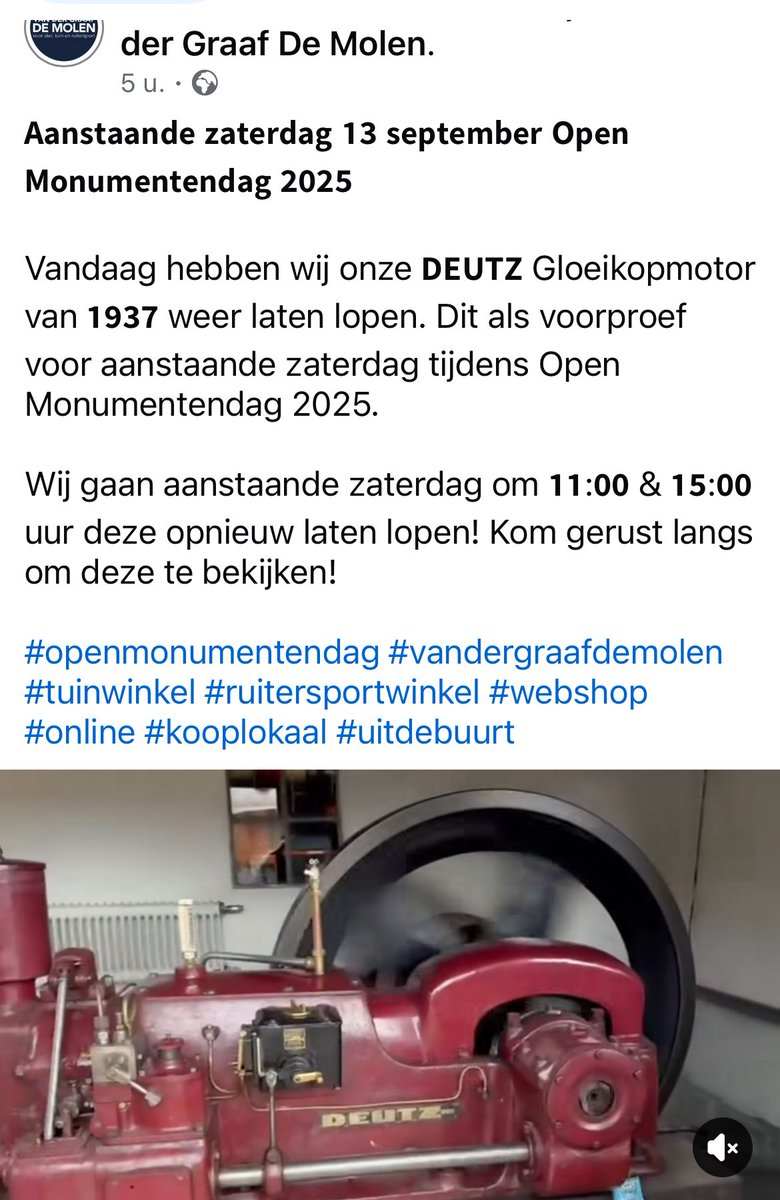 graafdemolen's tweet photo. #Deutz Demo 13 september 
#monumentendag. #Dedemsvaart
#Gloeikopmotor https://t.co/izQ50uoKcu