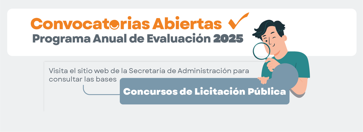 EVALUAJalisco's tweet photo. Convocatorias abiertas: Programa Anual de Evaluación 2025
Visita el sitio web de la Secretaría de Administración para consultar las bases de los Concursos de Licitación Pública: https://t.co/aE900rVn74 https://t.co/8vZE2M7zSg