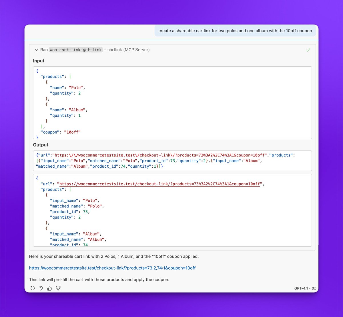 Wrote an MCP tool to generate sharable cart links from a Woo store (using the WordPress Abilities API and MCP Adaptor). Some work needed around handling variations &amp; validation, but once you get the hang of these new AI tools, it's just writing WordPress code.