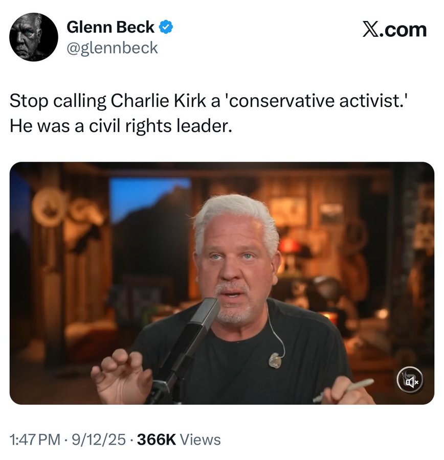 Civil rights leader? The man spent his career arguing against civil rights legislation. That’s like calling Ronald McDonald a vegan activist.

Civil rights leaders expanded freedom. Charlie Kirk’s career was yelling about why other people shouldn’t have it.