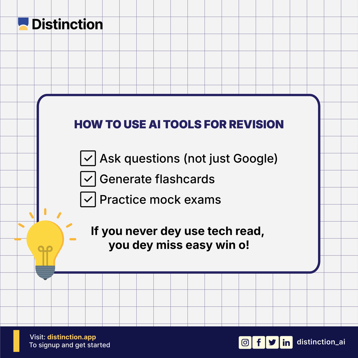 getDistinction's tweet image. You can use AI to study. Thus, don’t just study hard — study smart with tech on your side.

👉 Unlock powerful tools on distinction.app

#AIforStudents #StudyPal #Distinction